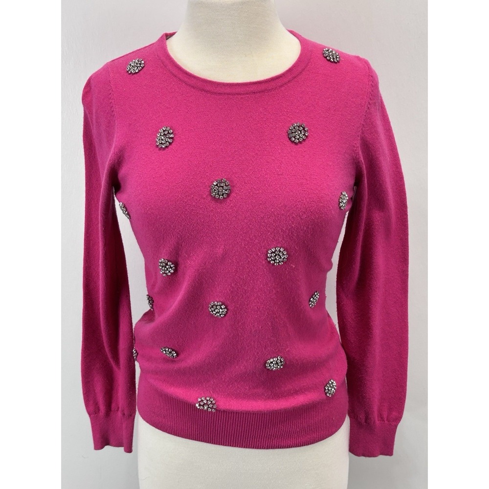 Boden Embellished Sweater Sz 4 Women's Pink Classic Crew Neck Cotton Blend